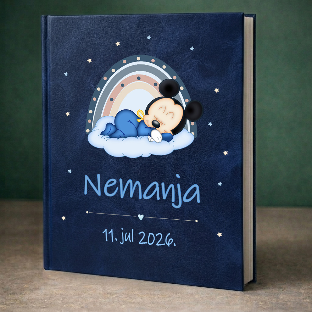 Foto album za bebe sa imenom, ilustracijom i nežnim motivima
