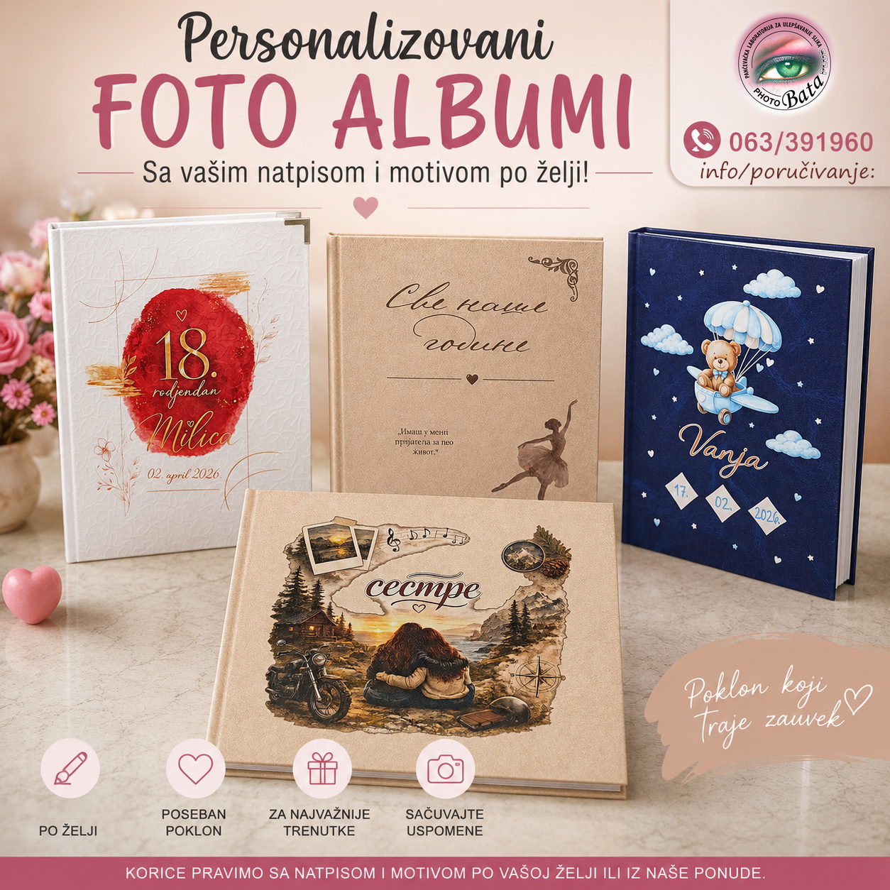 Personalizovani foto album sa fotografijama za poklon – Foto Bata Pančevo